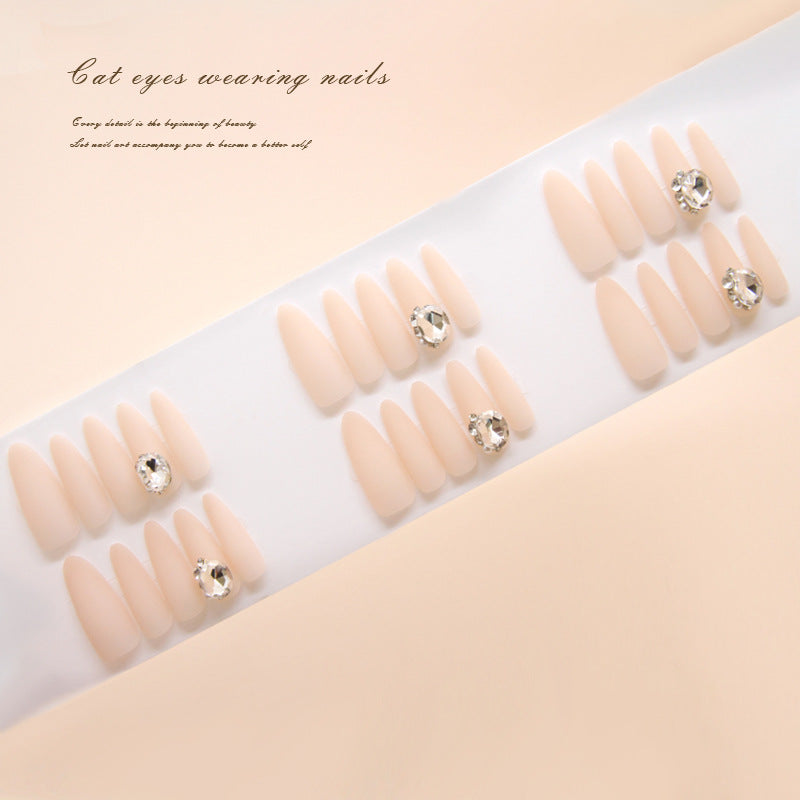 Glamorous Elegance Long Almond Soft Peach with Sparkling Gems Press On Nail Set