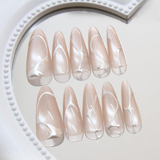 Whimsical Elegance Long Almond Blush Pink Press-On Nail Set with Unique Swirl Design