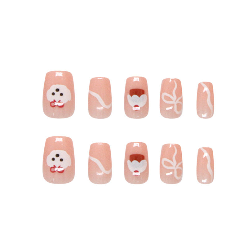 Charming Sweet Treats Short Square Blush Pink Press On Nail Set with Whimsical Designs