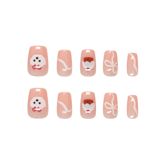 Charming Sweet Treats Short Square Blush Pink Press On Nail Set with Whimsical Designs