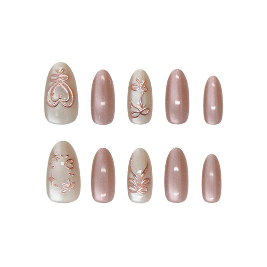 Romantic Elegance Medium Almond Pink with Beautiful Floral Designs Press-on Nail Set