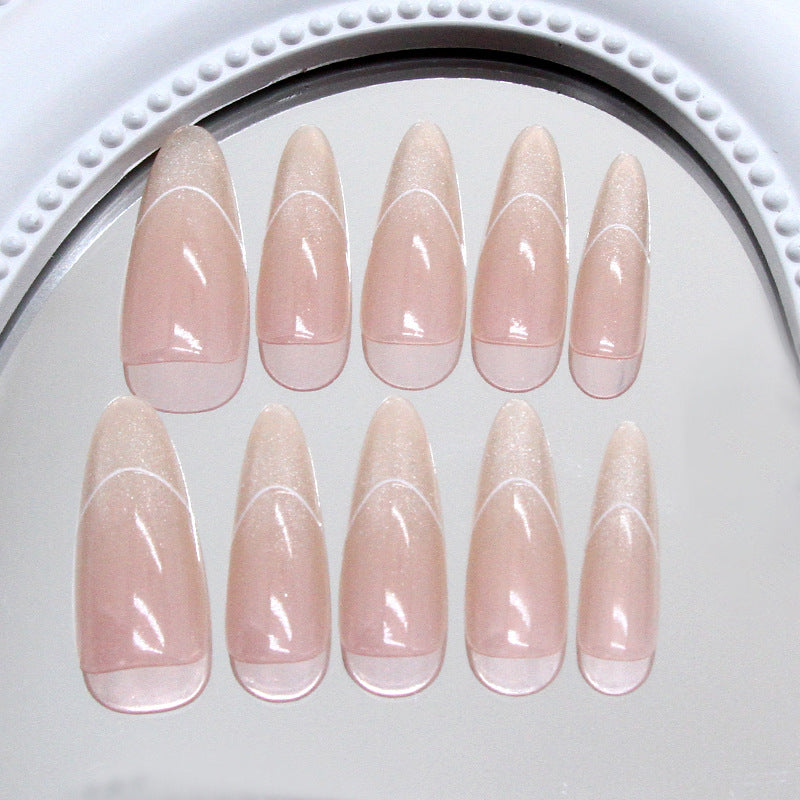 Elegant Enchantment Long Almond Shape Beige Press On Nail Set with Glitter Accent