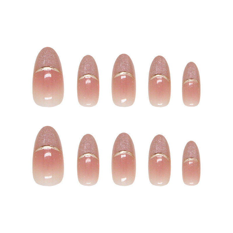 Chic Blossom Elegance Medium Almond Shaped Soft Pink with Glitter and Golden Accent Press On Nail Set