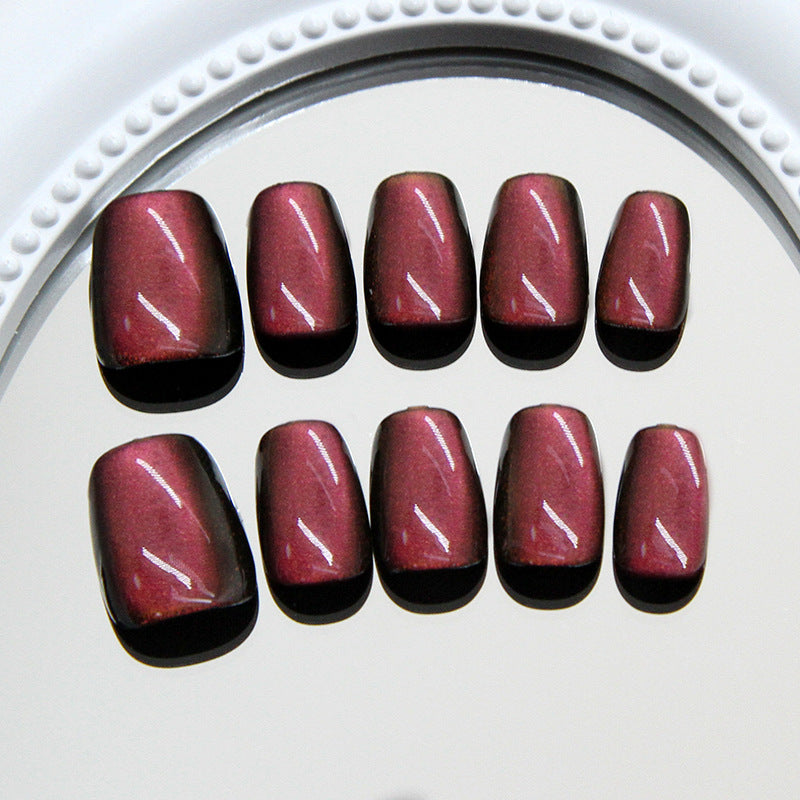 Glamorous Evening Elegance Short Square Burgundy Gradient Press On Nail Set with Shimmering Finish