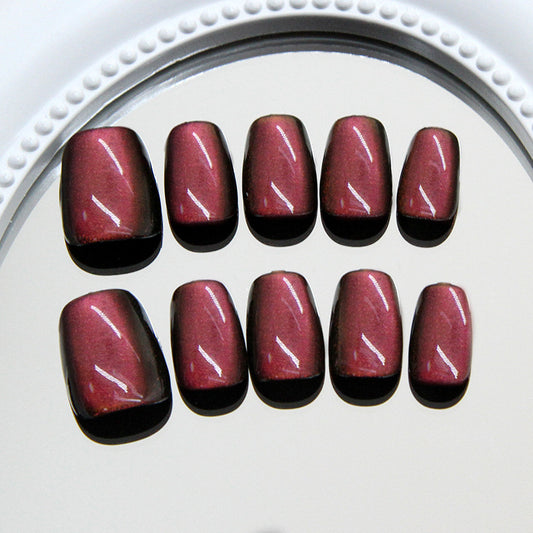 Glamorous Evening Elegance Short Square Burgundy Gradient Press On Nail Set with Shimmering Finish