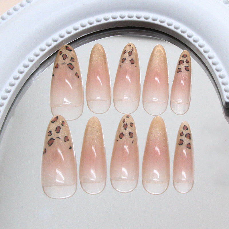 Wild Safari Elegance Long Almond Beige with Leopard Print Accent Press-On Nail Set