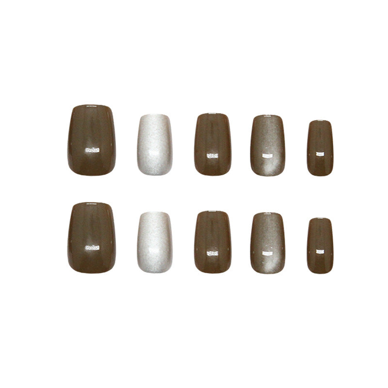 Mystical Earth Tones Extra Short Square Press On Nail Set in Rich Brown and Sheen Silver with Stunning Gloss Finish