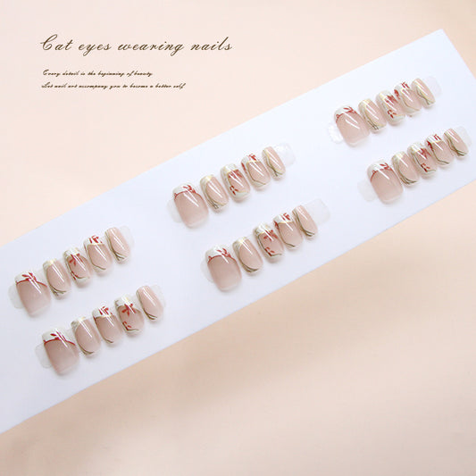 Enchanted Garden Short Square Beige with Floral Detail Press On Nail Set