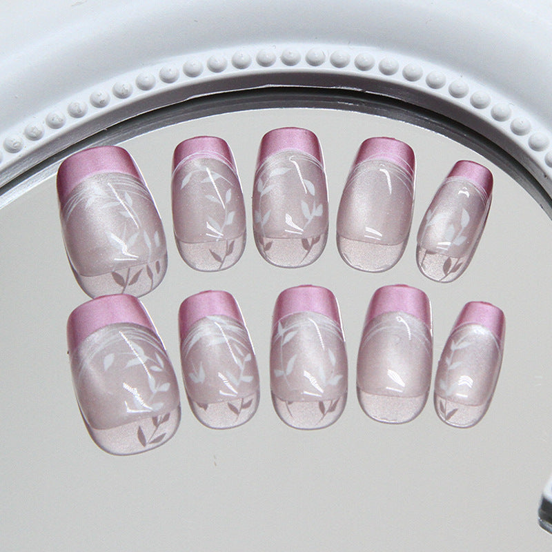 Blossom Elegance Short Square Pink Press On Nail Set with Floral Design