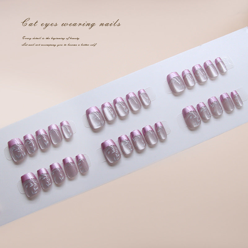 Cat Eye Elegance Short Square Lavender Press On Nails with Unique Luminous Design