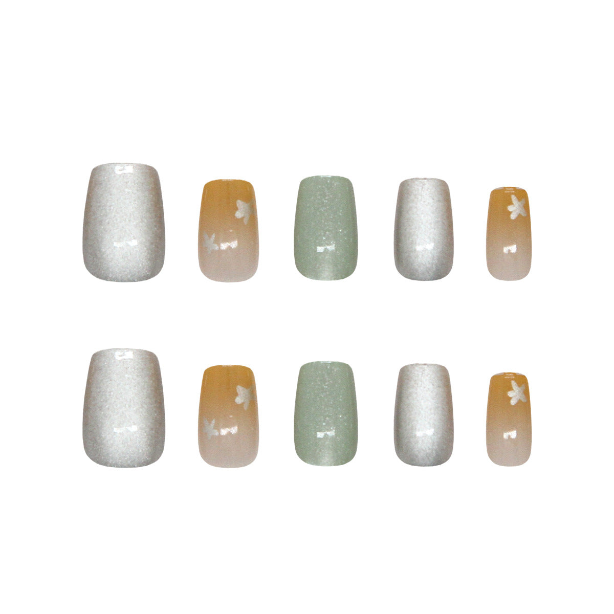 Whimsical Garden Medium Square Pastel Glittering Nail Set with Floral Accents