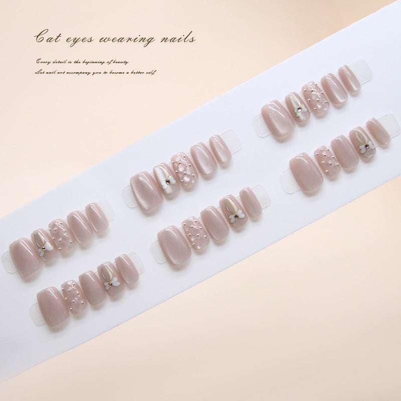 Whimsical Elegance Short Square Pink with Charming Floral Accents Press On Nail Set