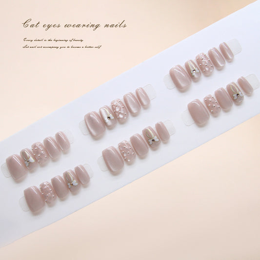 Whimsical Elegance Short Square Pink with Charming Floral Accents Press On Nail Set