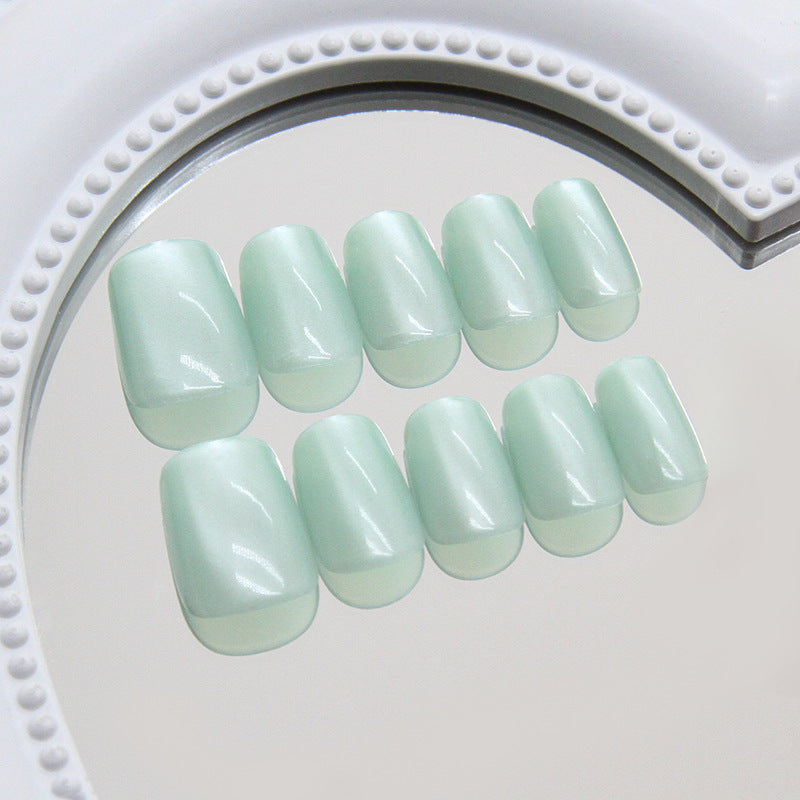 Celestial Dreaming Short Square Shaped Mint Green Press On Nail Set with Glossy Finish