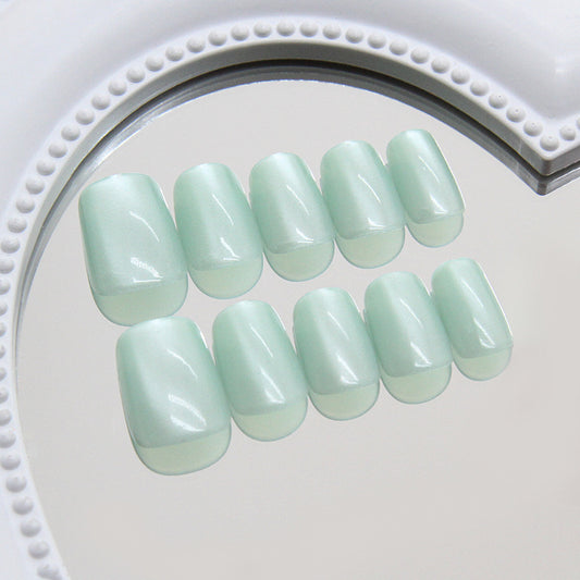 Celestial Dreaming Short Square Shaped Mint Green Press On Nail Set with Glossy Finish