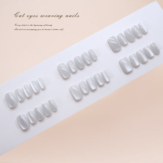 Mystical Shine Short Square Soft Gray Iridescent Press-On Nail Set