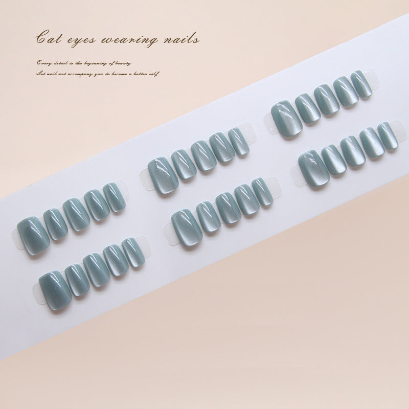 Enchanting Cat Eyes Beauty Press-On Nails in Short Length Stylish Square Shape Soft Gray Color with Mesmerizing Shine Feature