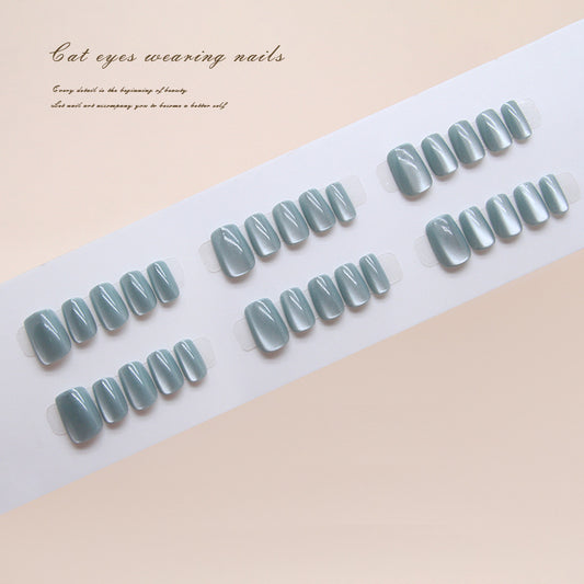Enchanting Cat Eyes Beauty Press-On Nails in Short Length Stylish Square Shape Soft Gray Color with Mesmerizing Shine Feature