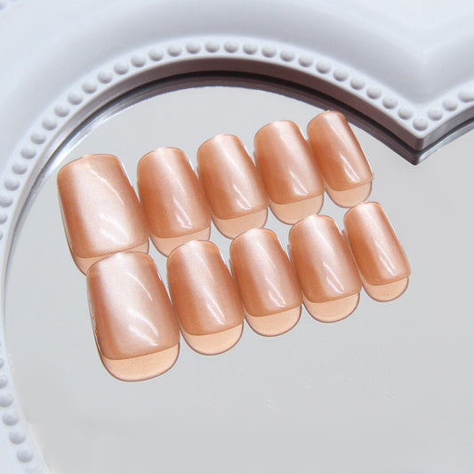 Elegant Rose Gold Short Square Shaped Long Lasting Press On Nail Set with Stunning Shimmer Finish