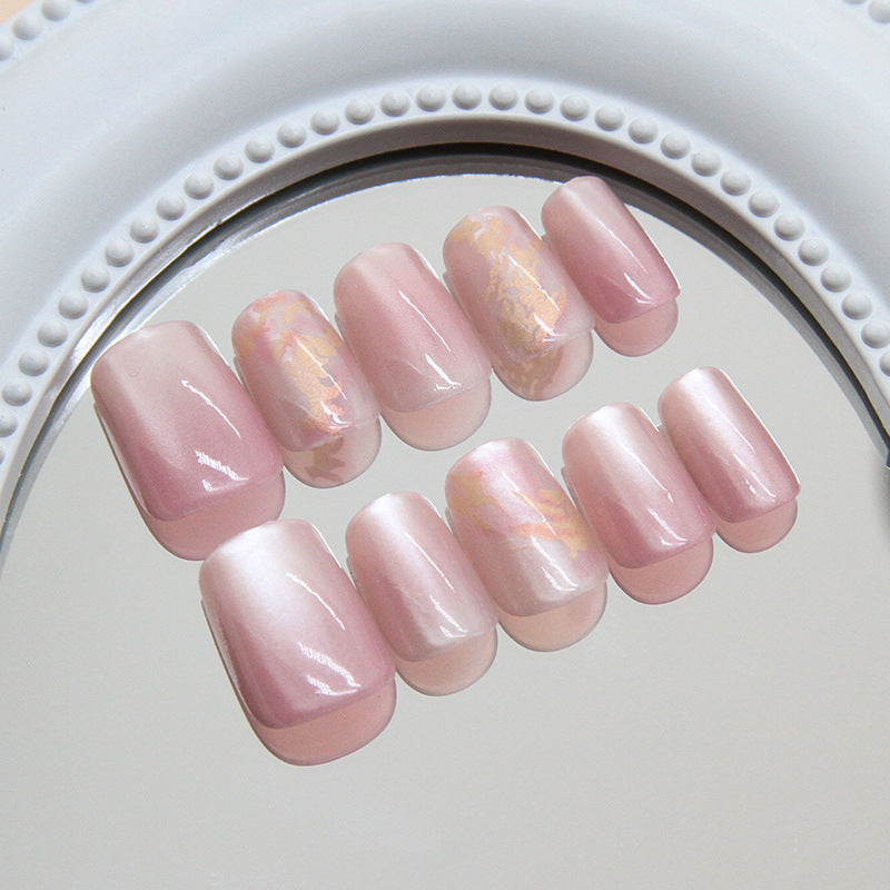 Blossom Dream Short Square Pink Ombre Press On Nail Set with Iridescent Floral Accents