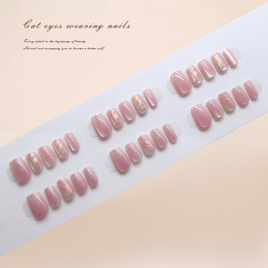 Enchanted Elegance Short Square Soft Pink Shimmering Cat Eye Press on Nail Set