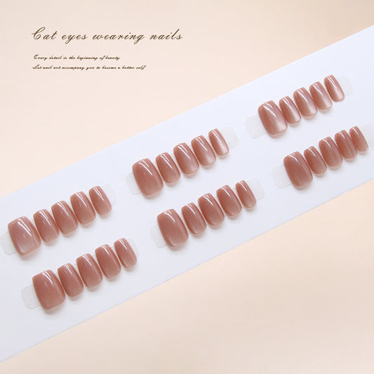 Cat Inspired Elegance Medium Coffin Soft Pink with Captivating Cat Eye Shine Press On Nail Set