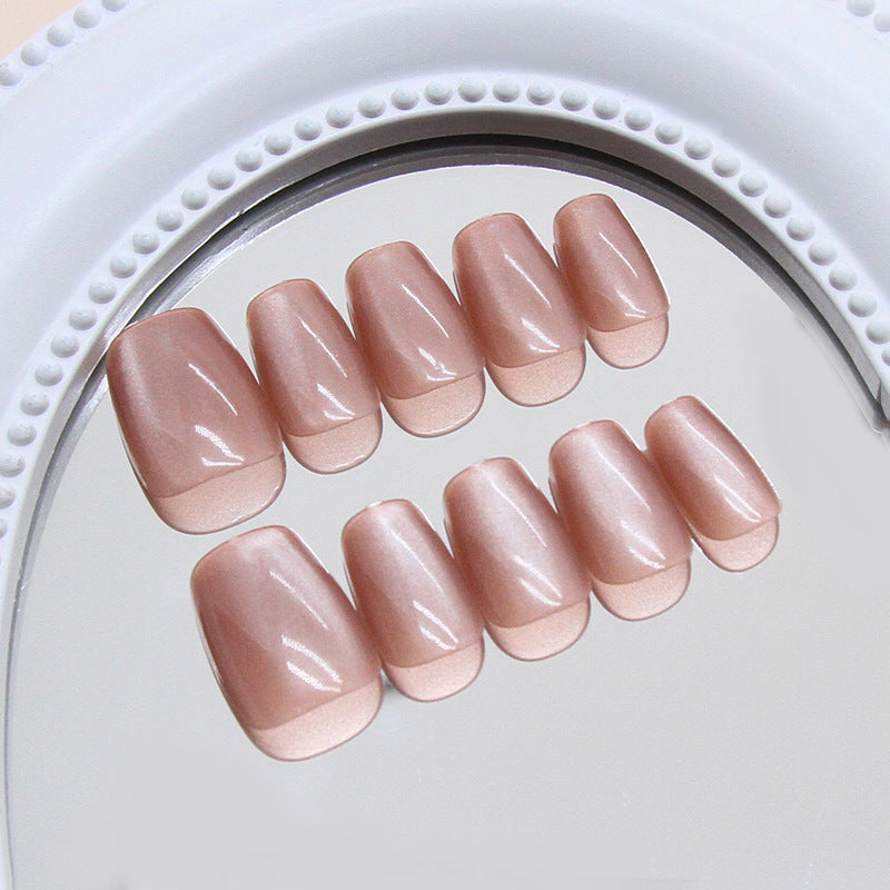 Blush Blossom Elegant Medium Coffin Shape Beige Press On Nail Set with Glossy Finish