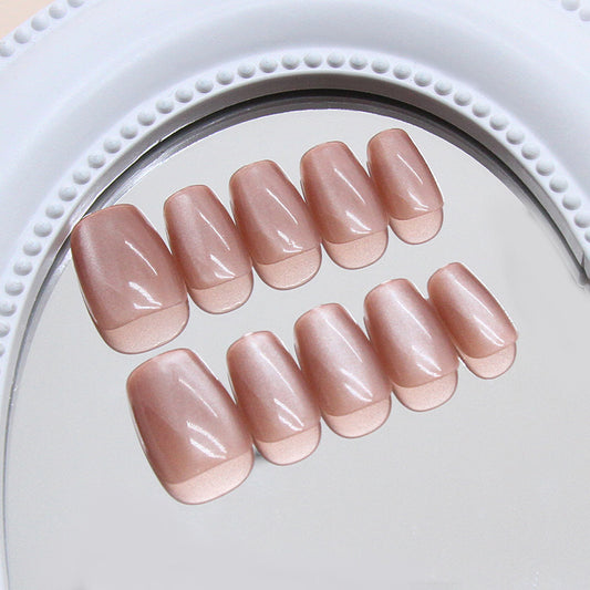 Blush Blossom Elegant Medium Coffin Shape Beige Press On Nail Set with Glossy Finish