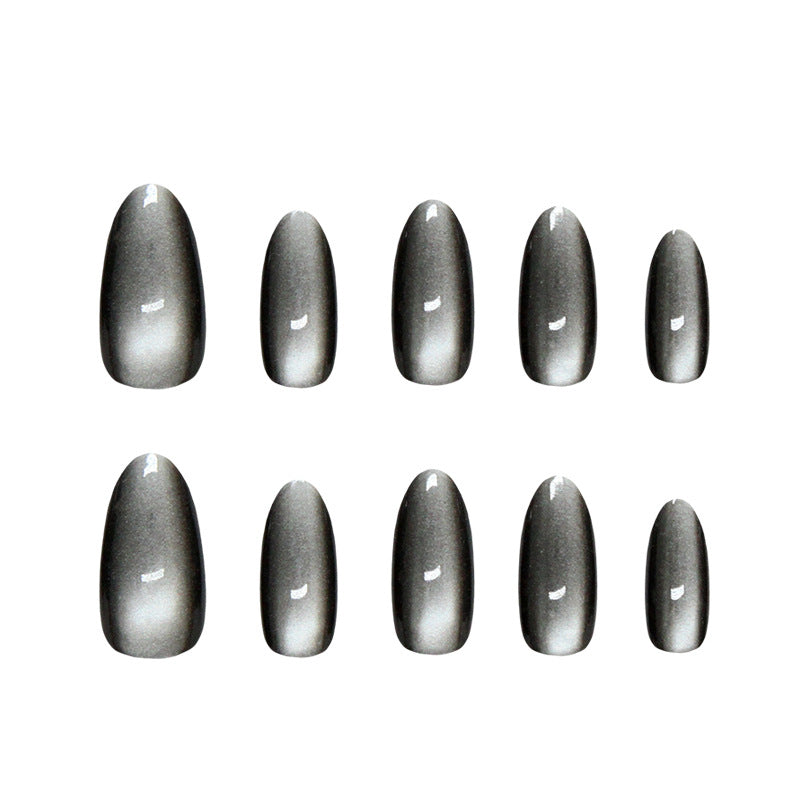 Gothic Elegance Long Oval Gray Press On Nail Set with Glossy Finish