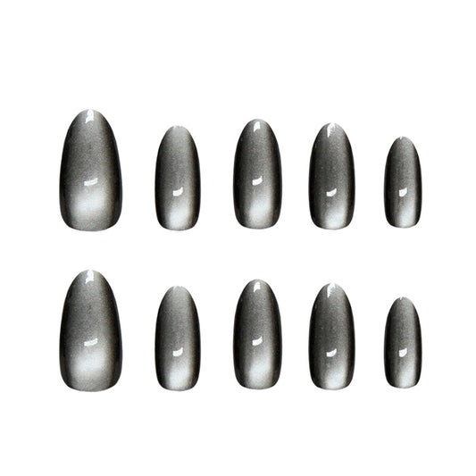 Gothic Elegance Long Oval Gray Press On Nail Set with Glossy Finish
