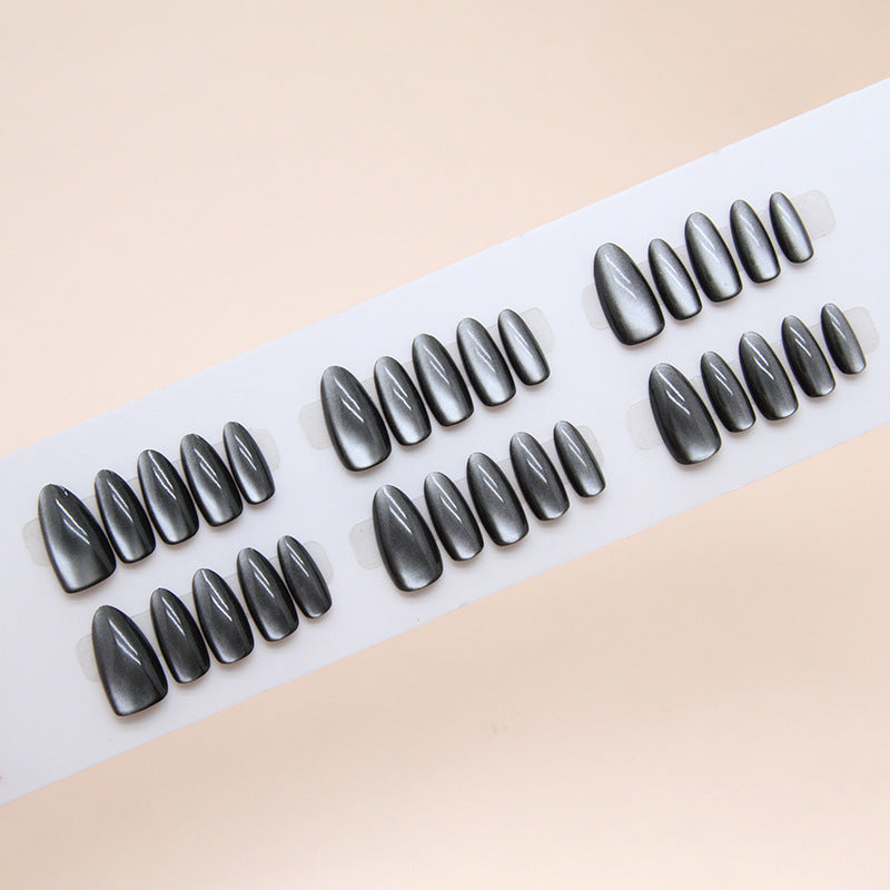 Glamorous Night Sky Long Almond Shaped Shimmering Gray Press On Nail Set with Mirror Finish