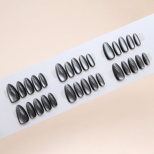 Glamorous Night Sky Long Almond Shaped Shimmering Gray Press On Nail Set with Mirror Finish