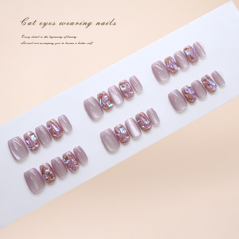 Enchanting Elegance Short Square Dusty Pink with Iridescent Gem Accents Press-On Nail Set