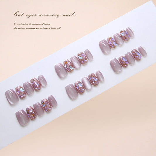 Enchanting Elegance Short Square Dusty Pink with Iridescent Gem Accents Press-On Nail Set