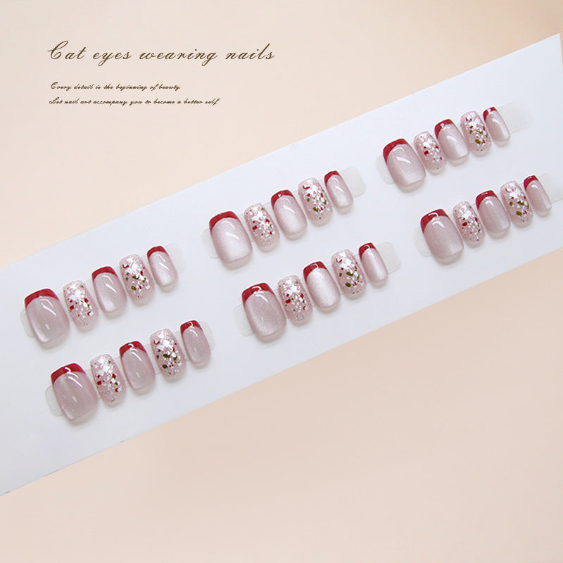 Mystical Charm Short Coffin Pink with Glitter and Red Accent Nail Set