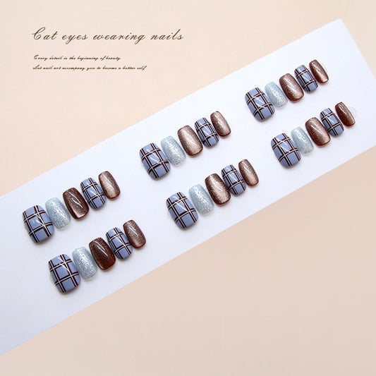 Enchanting Elegance Short Coffin Multicolor Cat Eye Design Press On Nail Set