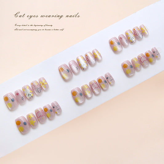 Whimsical Blossoms Press On Nail Set Short Square Soft Pink with Charming Floral Designs