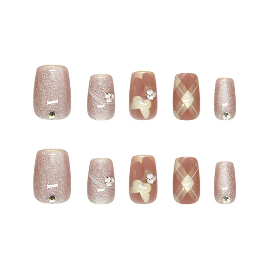 Whimsical Elegance Medium Square Blush Pink with Glitter and Gem Accents Press-On Nail Set