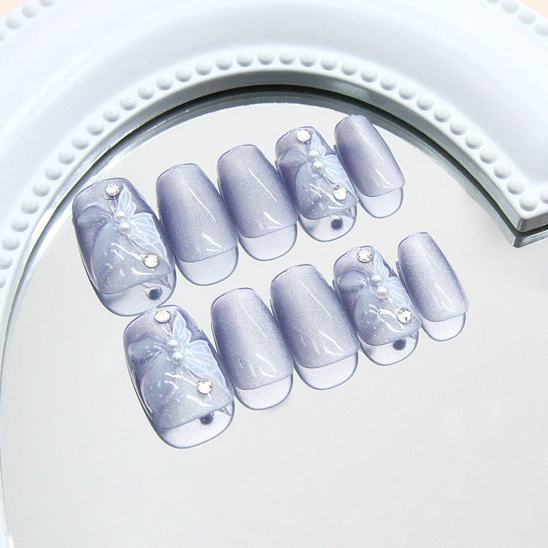 Enchanting Elegance Short Square Lilac Press-On Nail Set with Glimmering Gem Accents