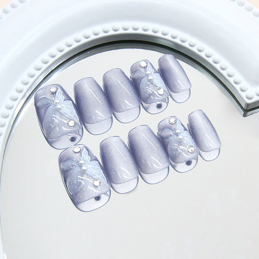 Enchanting Elegance Short Square Lilac Press-On Nail Set with Glimmering Gem Accents