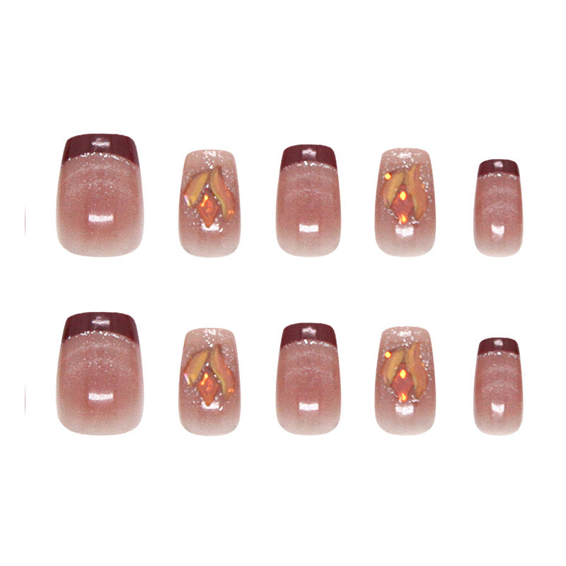 Bohemian Bliss Square Medium Rose Gold Press On Nail Set with Glamorous Flame Accents