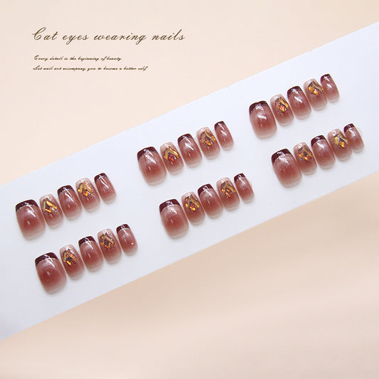 Enchanting Elegance Press on Nails Medium Square Blush with Golden Shine