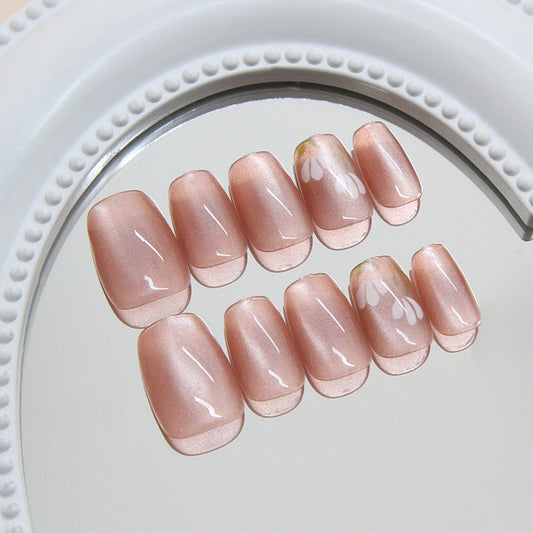 Blossom Elegance Medium Coffin Soft Pink with Delicate Floral Accent Press on Nail Set