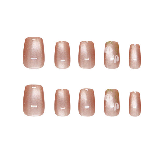 Dreamy Petal Press-On Nails Medium Coffin Blush Pink with Floral Accent
