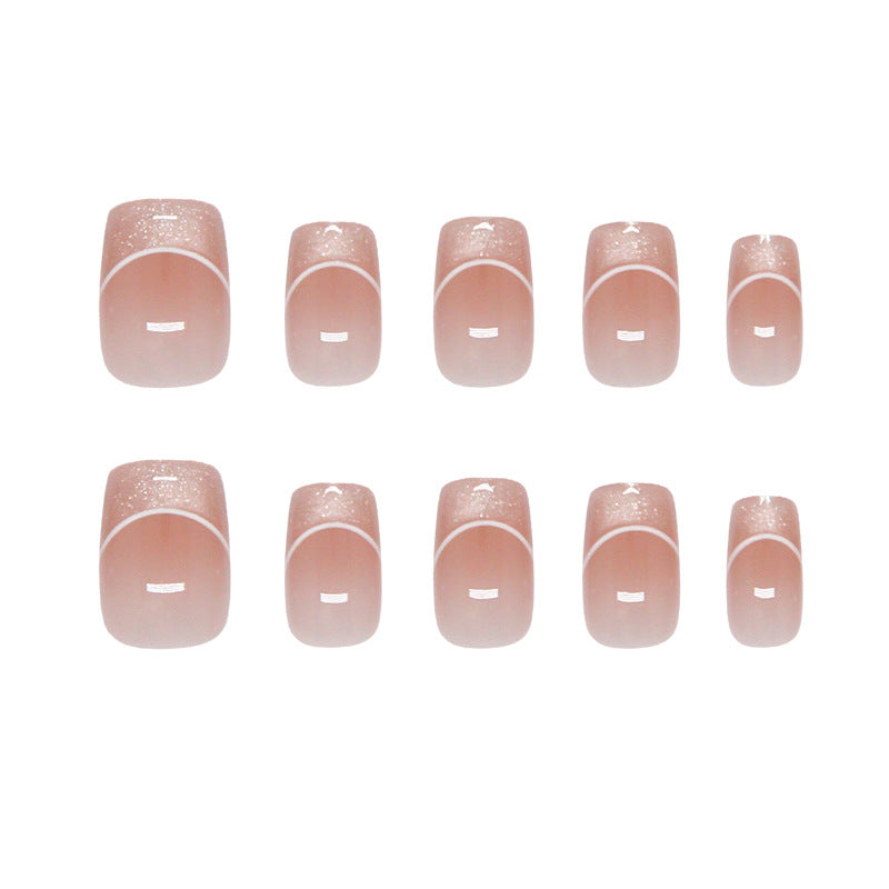 Enchanting Pastel Short Square Glossy Press-On Nail Set in Soft Pink with Elegant Ombré Glitter Finish