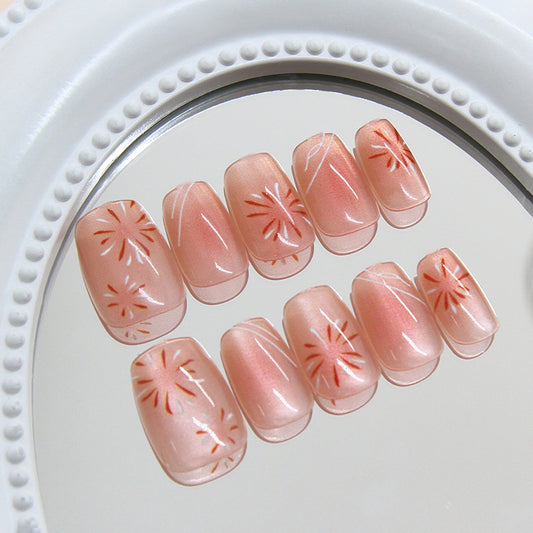 Blossom Breeze Short Square Pink with Delicate Floral Accents Press On Nail Set