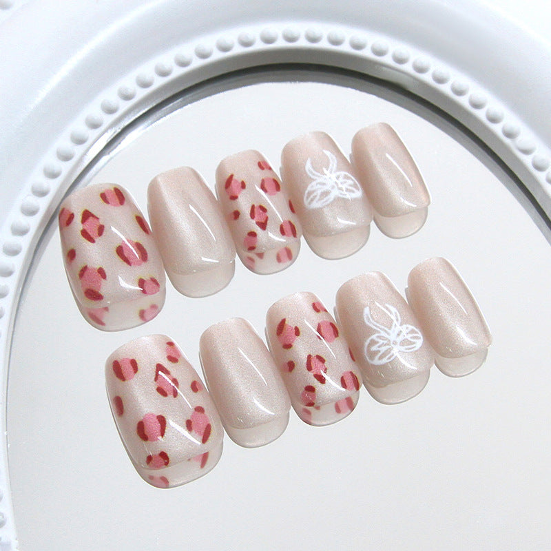 Glamorous Garden Short Square Blush Pink with Floral Accents Press On Nail Set