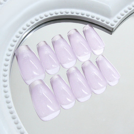 Fairy Tale Chic Long Coffin Lavender Press On Nail Set with Iridescent Finish