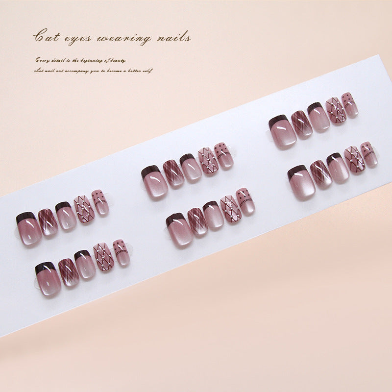 Set of nail designs on a white paper with a beige background