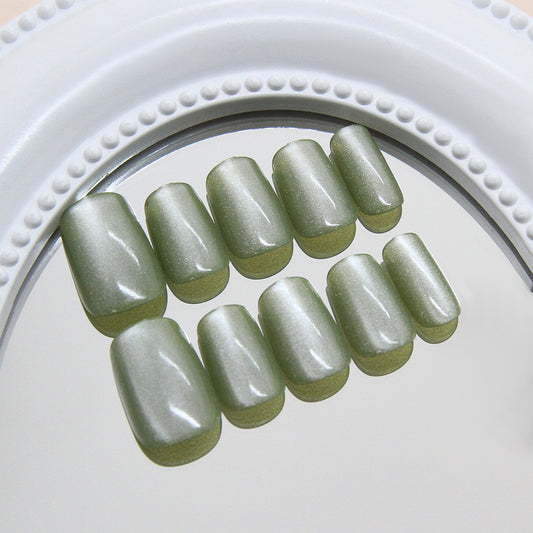 Whimsical Forest Medium Square Olive Green Shimmer Press On Nail Set